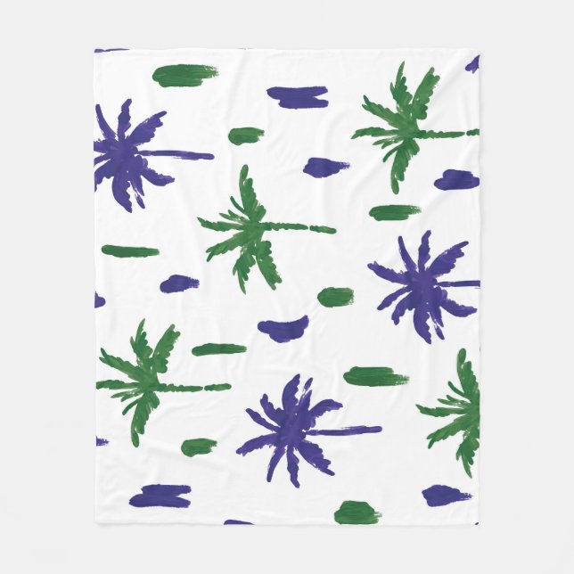 Navy Blau Grüne Palm Muster Fleecedecke (Vorderseite)