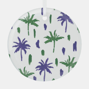 Navy Blau Grüne Palm Muster Ornament Aus Glas