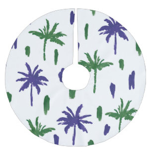Navy Blau Grüne Palm Muster Polyester Weihnachtsbaumdecke
