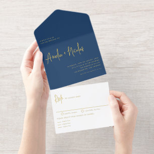 Navy Blau Handgeschriebene Moderne Typografie Hoch All-in-One-Einladung