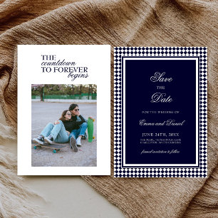 Navy Blau Harlekin-Rahmen Zitat Foto-Hochzeit Save The Date
