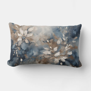 Navy Blau Hellblau Braun Modernes Floral Lendenkissen