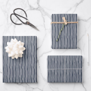 Navy Blau & Hellgraue unregelmäßige Streifen Geschenkpapier Set