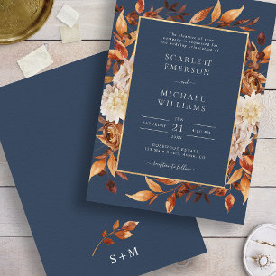 Navy Blau Herbst Blumenhochzeit Einladung