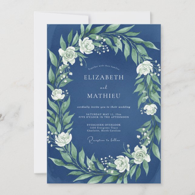 Navy-Blau Hochzeit im Winter Einladung (Vorderseite)