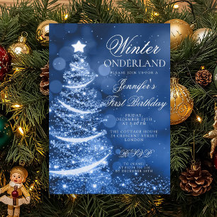 Navy Blau Holiday Winter Onederland 1. Geburtstag Einladung