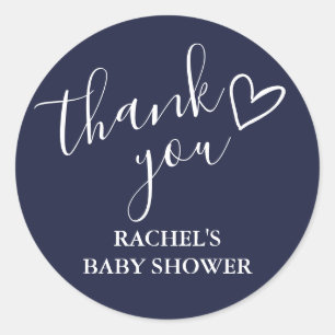Navy Blau Junge Baby Shower Skript Herz Danke Runder Aufkleber