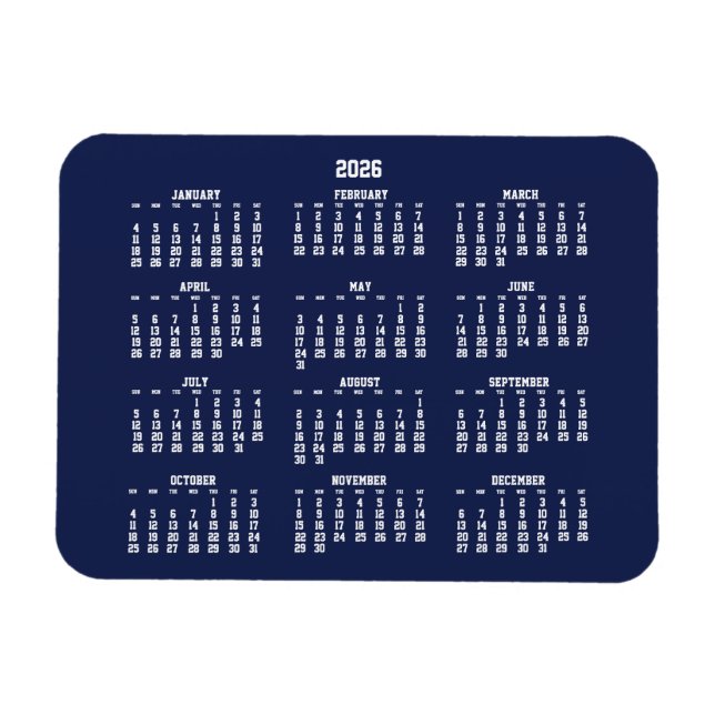 Navy Blau Kalender 2026 Kleiner flexibler Magnet (Horizontal)
