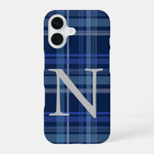 Navy Blau Kariert Tartan Süß Retro Monogramm iPhone 16 Hülle