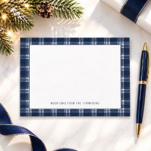 Navy Blau Karierter Weihnachtsname Mitteilungskarte
