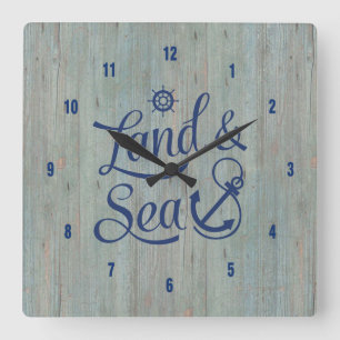 Navy Blau Land & Meer Nautisches Anker-Text-Design Quadratische Wanduhr
