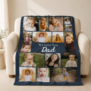 Navy Blau Liebt dich Papa 16 Foto-Collage  Fleecedecke