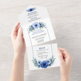 Navy Blau, Light Blue Anemone Blume | All In One Einladung