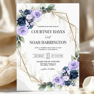 Navy Blau Lila Violett Gold Geometrische Hochzeit Einladung