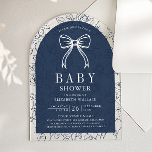 Navy Blau Linie Kunst Kokette Schleife Babyparty Acryleinladungen