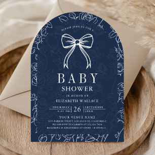 Navy Blau Linie Kunst Kokette Schleife Babyparty Einladung