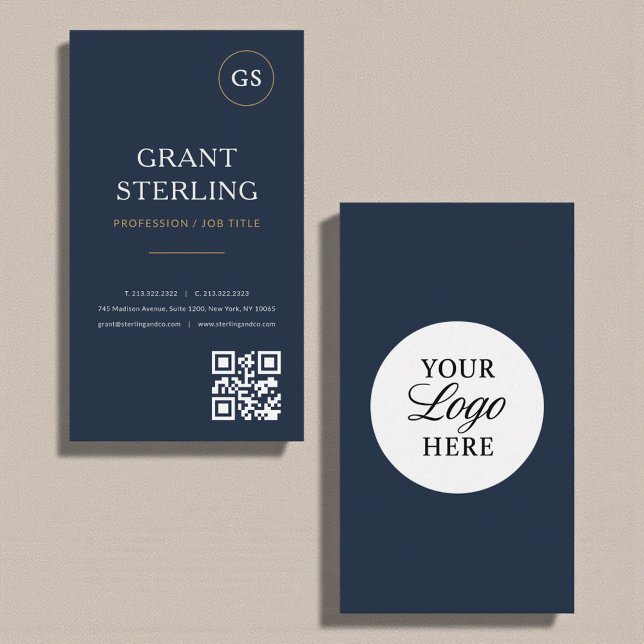 Navy Blau Logo QR Code Modern Professionell Visitenkarte (Von Creator hochgeladen)