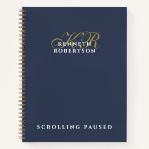 Navy Blau Lustiges Monogramm Gold Weiß Minimalisti Notizbuch
