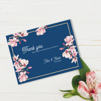 Navy Blau Magnolie Florale Hochzeits-Dankeschön-Ka