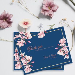Navy Blau Magnolie Florale Hochzeits-Dankeskarten Postkarte