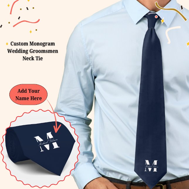 Navy Blau | Maßgeschneiderte Monogramm-Hochzeitsgr Krawatte (Navy Blue | Custom Monogram Wedding Groomsmen Neck Tie)