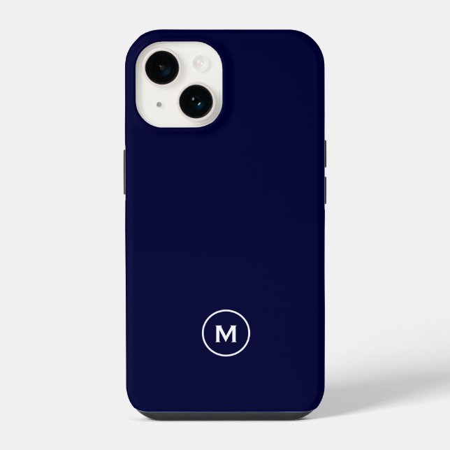 Navy Blau Minimales Monogramm iPhone Hülle (Rückseite)