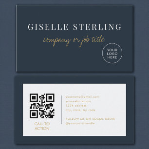 Navy Blau Minimalistisches Firmenlogo QR-Code Visitenkarte