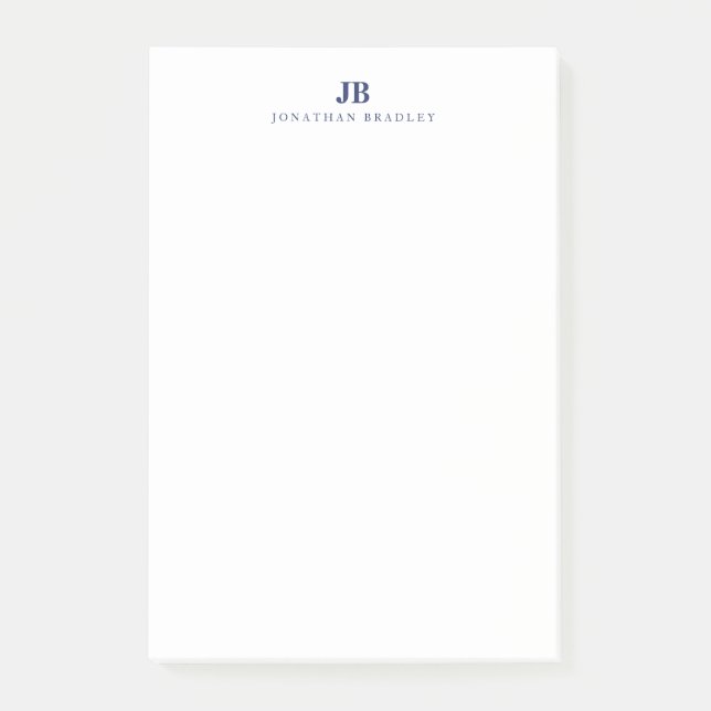 Navy Blau Minimalistisches Zweibuchstaben-Monogram Post-it Klebezettel (Vorderseite)