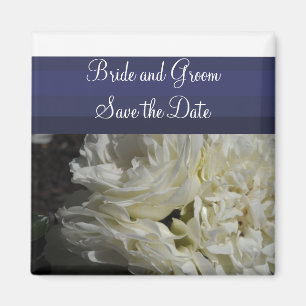 Navy Blau mit cremefarbenen Rosen - Save the Date Magnet