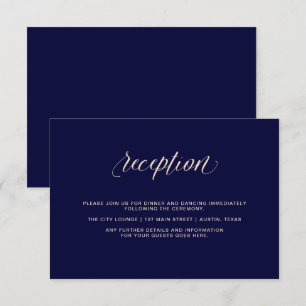 Navy Blau mit rosafarbenen Typografie   Empfang Einladung