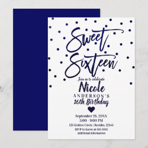 Navy Blau Moderne Schrift Sweet 16 Sechzehn Einladung