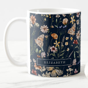 Navy Blau Monogramm Blumen Tasse