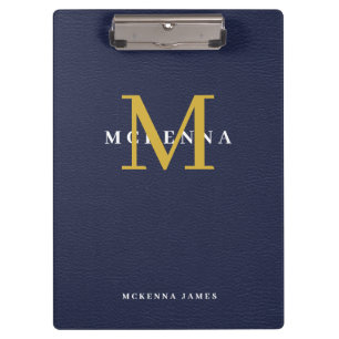 Navy Blau Monogramm Gold Initial Kunstleder Klemmbrett