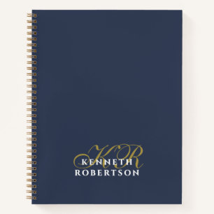 Navy Blau Monogramm Gold Weiß Minimalistischer Chi Notizbuch