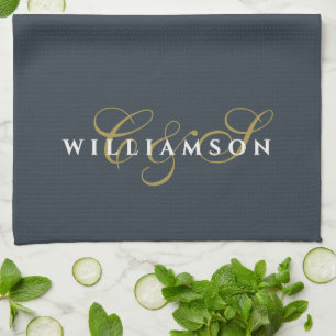 Navy Blau Monogramm Gold Weiß Minimalistisches Paa Geschirrtuch