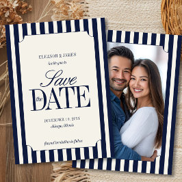 Navy Blau Old Money Preppy Streifen Hochzeit Save The Date