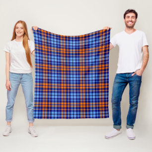 Navy Blau Orange Cyan Karo Tartan Design Fleecedecke
