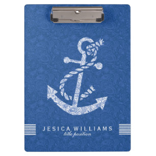 Navy Blau Paisley Und Weiß Nautical Boot Anker 2 Klemmbrett