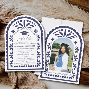 Navy Blau Papel Picado Talavera Foto Abschlussfeie Einladung