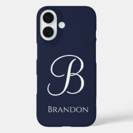 Navy Blau personalisierter Name und Monogramm iPhone 16 Hülle