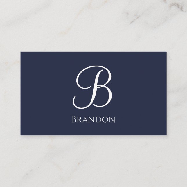 Navy Blau personalisierter Name und Monogramm Visitenkarte (Vorderseite)