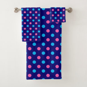 Navy Blau Pink Cyan Punkte-Muster Badhandtuch Set
