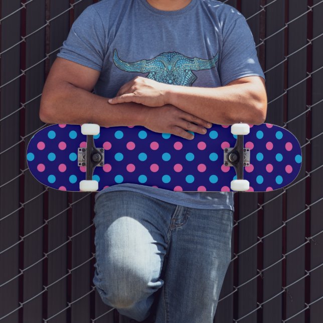 Navy Blau Pink Cyan Punkte Muster Skateboard (Außenbereich 3)