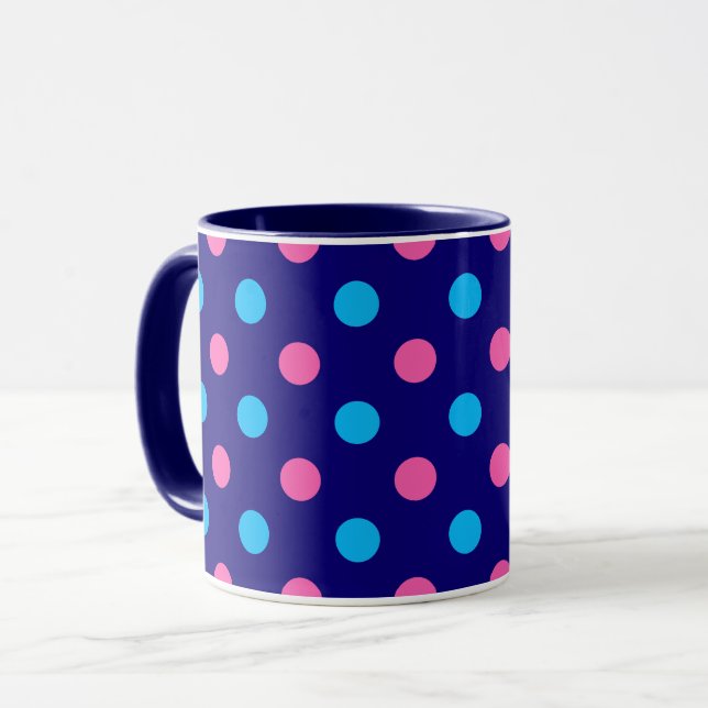 Navy Blau Pink Cyan Punkte Muster Tasse (Vorderseite Links)