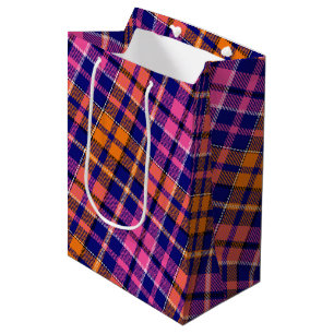 Navy Blau Pink Orange Karo Tartan Design  Mittlere Geschenktüte