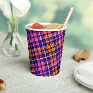 Navy Blau Pink Orange Karo Tartan Design Pappbecher