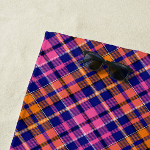 Navy Blau Pink Orange Karo Tartan Design Strandtuch