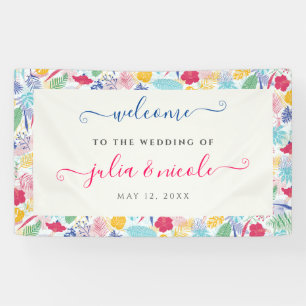 Navy Blau Pink Wilder Regenwald Immergrün Hochzeit Banner