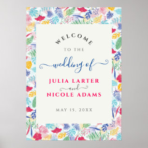Navy Blau Pink Wilder Regenwald Immergrün Hochzeit Poster