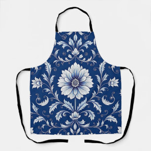 Navy-Blau Porzellan-Blumenmuster Schürze
